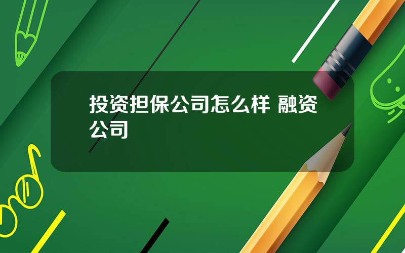 投资担保公司怎么样 融资公司
